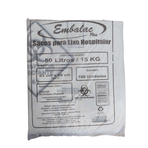 Saco Lixo Hospitalar Infectante 50l C/100 Branco Embalac
